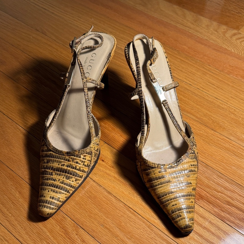 Vintage Gucci Women's Brown Crocodile Slingback Heels
